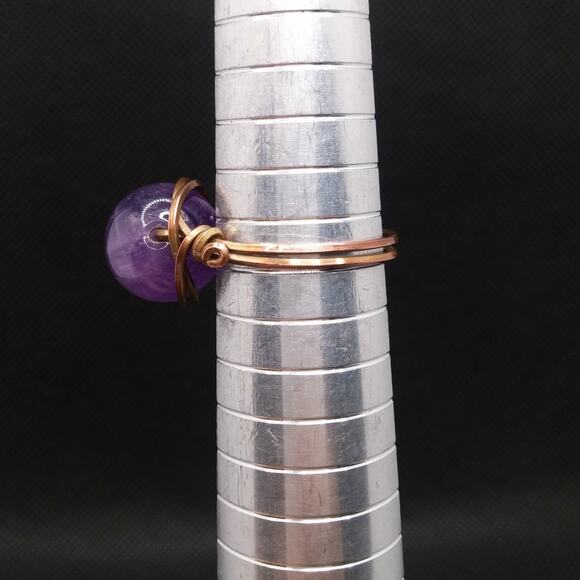 Amethyst Copper Ring Gemstone Artisan Wire Wrapped 12MM Gemstone Unisex Sz 8 New - Picture 8 of 12